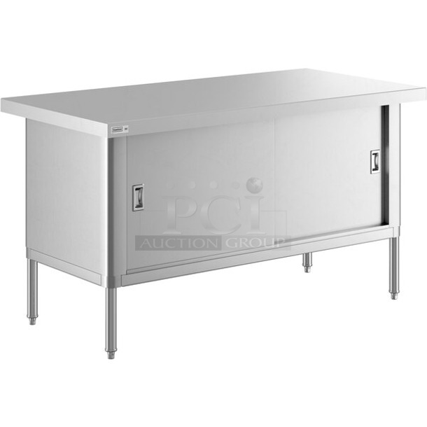 BRAND NEW SCRATCH AND DENT! Steelton 522EBTKD3060D 30" x 60" 16 Gauge Type 430 Stainless Steel Enclosed Base Sliding Door Table. May Be Missing Pieces.  - Image 1 of 3