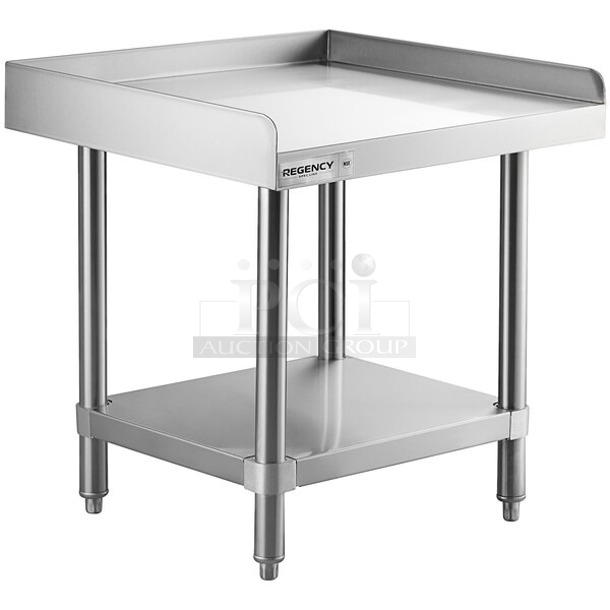 BRAND NEW SCRATCH AND DENT! Regency 600ESS2424S Spec Line 24" x 24" 14-Gauge Stainless Steel Equipment Stand With Stainless Steel Undershelf. May Be Missing Pieces.  - Image 1 of 3