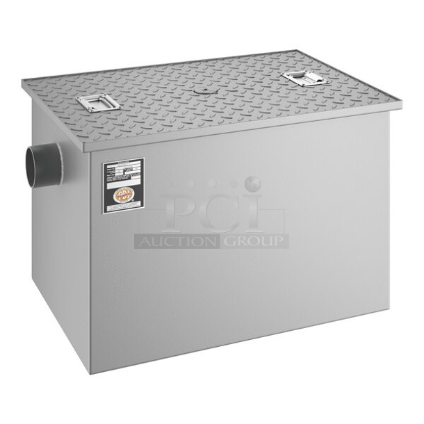 BRAND NEW SCRATCH AND DENT! Regency 600GT25 Metal Commercial 50 lb. 25 GPM Grease Trap with 3" Non-Threaded Connections  - Image 1 of 5