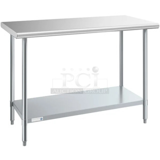 BRAND NEW SCRATCH AND DENT! Steelton 522ETSG2448 24" x 48" 18 Gauge 430 Stainless Steel Work Table with Undershelf. May Be Missing Pieces. 