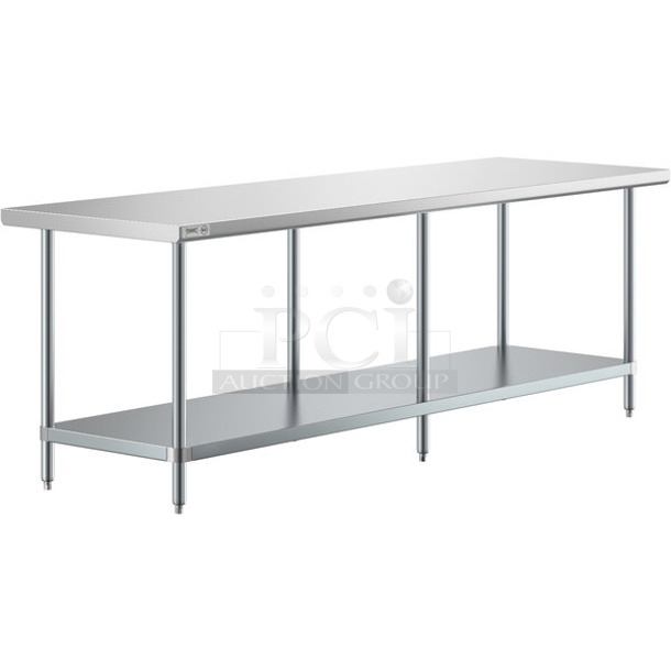 BRAND NEW SCRATCH AND DENT! Regency 600T3096G 30" x 96" 18-Gauge 304 Stainless Steel Commercial Work Table with Galvanized Legs and Undershelf. May Be Missing Pieces. - Image 1 of 3