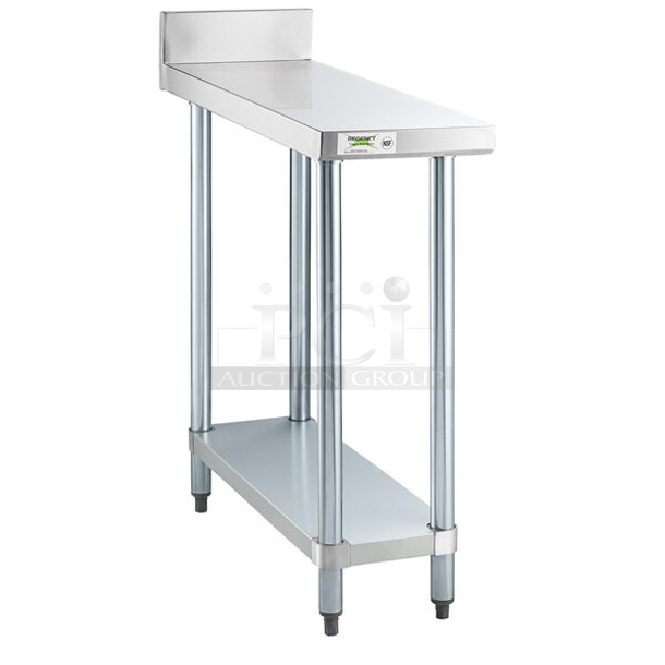 BRAND NEW SCRATCH AND DENT! Regency 600TB3612G 36" x 12" 18-Gauge 304 Stainless Steel Equipment Filler Table with Backsplash and Galvanized Undershelf. May Be Missing Pieces. - Image 1 of 3