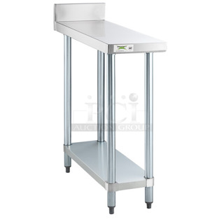 BRAND NEW SCRATCH AND DENT! Regency 600TB3612G 36" x 12" 18-Gauge 304 Stainless Steel Equipment Filler Table with Backsplash and Galvanized Undershelf. May Be Missing Pieces.