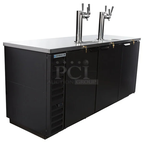 BRAND NEW SCRATCH AND DENT! Beverage Air DD78HC-1-B-069 (2) Triple Tap Kegerator Beer Dispenser - Black, (4) 1/2 Keg Capacity. 115 Volts, 1 Phase. Tested and Working! - Image 1 of 12