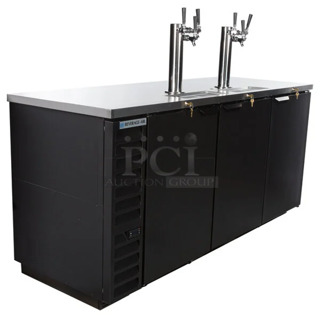 BRAND NEW SCRATCH AND DENT! Beverage Air DD78HC-1-B-069 (2) Triple Tap Kegerator Beer Dispenser - Black, (4) 1/2 Keg Capacity. 115 Volts, 1 Phase. Tested and Working!