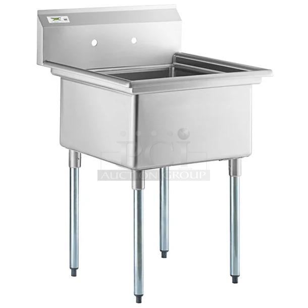 BRAND NEW SCRATCH AND DENT! Regency 600S12323 28" 16-Gauge Stainless Steel One Compartment Commercial Sink with Galvanized Steel Legs and without Drainboard - 23" x 23" x 12" Bowl - Image 1 of 6