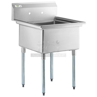 BRAND NEW SCRATCH AND DENT! Regency 600S12323 28" 16-Gauge Stainless Steel One Compartment Commercial Sink with Galvanized Steel Legs and without Drainboard - 23" x 23" x 12" Bowl