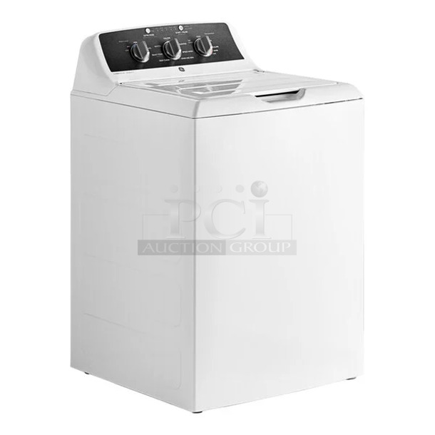 BRAND NEW SCRATCH AND DENT! General Electric GE GTW525ACWOWB  4.3 cu. ft. Top Load Electric Commercial Washer - Free Use. 120 Volts, 1 Phase.  - Image 1 of 9