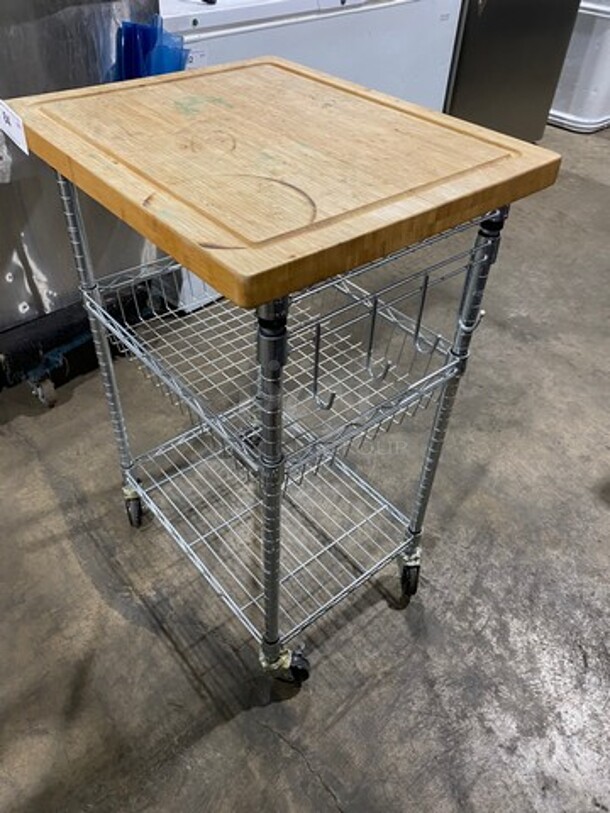 Commercial Butcher Block Table! With Storage Space Underneath! With Hooks On The Side! On Casters! - Image 2 of 6