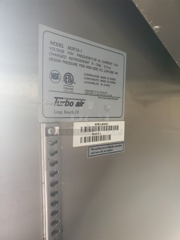 Turbo Air M3R19-1 Single Door Cooler 115V (Content not included) Do not included racks.    - Image 4 of 7