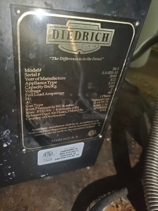 Diedrich 2010 IR-1 Natural Gas Countertop Coffee Roaster w/ Exhaust Duct Air Flow 110V/1PH(See pictures for details) Winner Bidder must remove this item from location in SC - Image 4 of 12