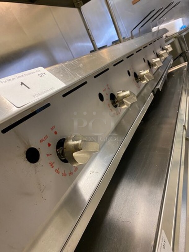 WOW! LATE MODEL! 2020 CPG Commercial Countertop Natural Gas Powered Flat Top Griddle! With Back And Side Splashes! With Overhead Shelf! All Stainless Steel! On Small Legs! WORKING WHEN REMOVED! Model: G72T SN: 2001000609 - Image 8 of 12