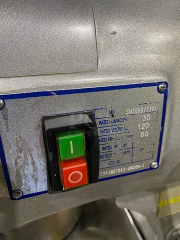 Hebvest Commercial 30Qt Planetary Mixer! With Bowl Guard! Model: SM30HD SN: C041801023UM30M1 120V 60HZ 1 Phase - Image 5 of 9