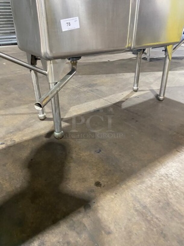 Commercial 2 Compartment Dish Washing Sink! With Dual Side Drain Board! With Back Splash! All Stainless Steel! On Legs! - Image 7 of 8