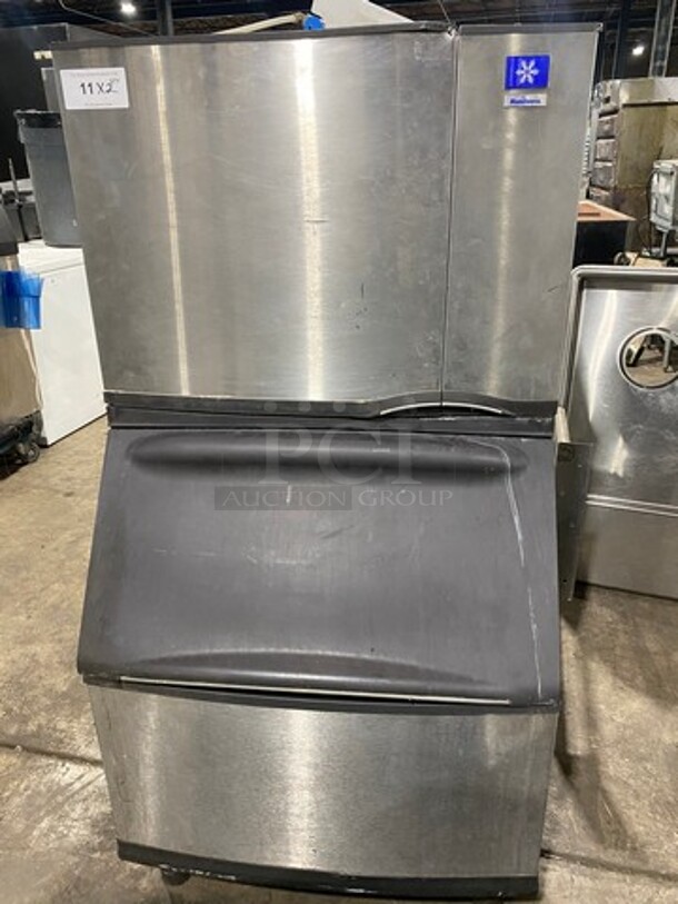 Manitowoc Commercial Ice Maker Machine! With Commercial Ice Bin! All Stainless Steel! On Legs! 2x Your Bid Makes One Unit! Model: SY0454A SN: 050163999 115V 60HZ 1 Phase, Model: B400 SN: 041220594