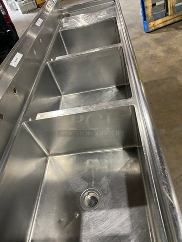 Regency Commercial 3 Compartment Dish Washing Sink! With Dual Side Drain Board! With Back Splash! All Stainless Steel! On Legs! Model: 600S32424224 - Image 6 of 9