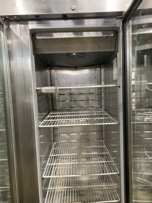 COOL! Hoshizaki Commercial 3 Door Reach In Cooler Merchandiser! With View Through Doors! Poly Coated Racks! All Stainless Steel Body! WORKING WHEN REMOVED! Model: CR3SFGYCR SN: F60047C 115V 60HZ 1 Phase - Image 5 of 9