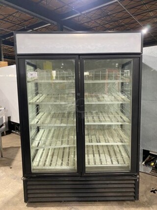 NICE! True Commercial 2 Door Reach In Cooler Merchandiser! With View Through Doors And Sides! With Poly Beverage Racks! Model: GEM49 SN: 14438952 115V 60HZ 1 Phase
