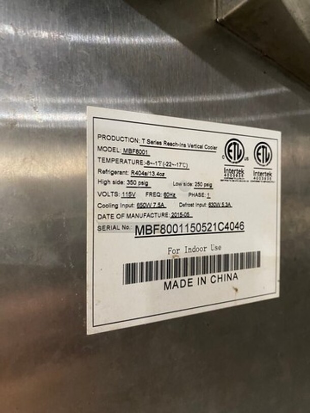 2017 Atosa Commercial Single Door Reach-In Cooler! With Poly Coated Racks! Solid Stainless Steel! On Casters! Model: MBF8001 SN: MBF8001150521C4046 115V 60HZ 1 Phase - Image 7 of 9