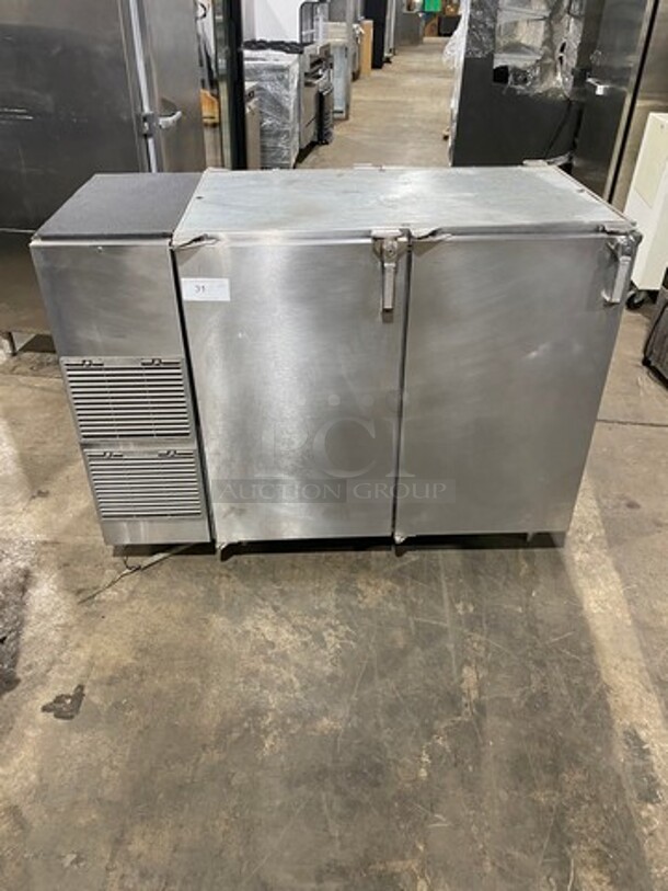 Glastender 2 Door Bar Back Cooler! With Poly Coated Racks! All Stainless Steel! On Legs! Model: NPT52L6SNH(LL/RR) SN: 134125922N 115V 60HZ 1 Phase