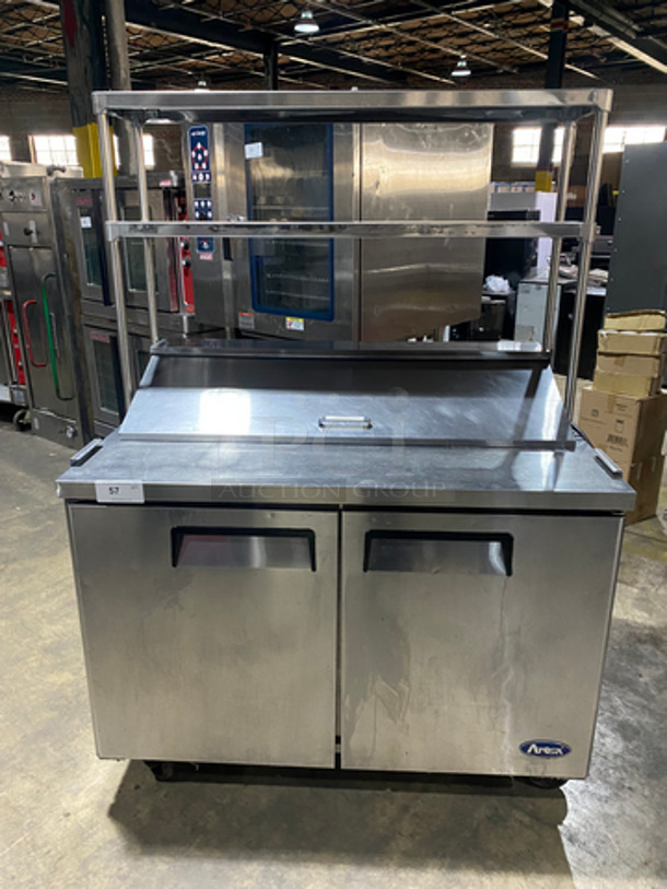 Atosa Commercial Refrigerated Sandwich Prep Table! With 2 Door Storage Space! Poly Coated Racks! With Overhead Shelf Space! All Stainless Steel! On Casters! Model: MSF8302 SN: MSF8302150509C4005 115V 60HZ 1 Phase