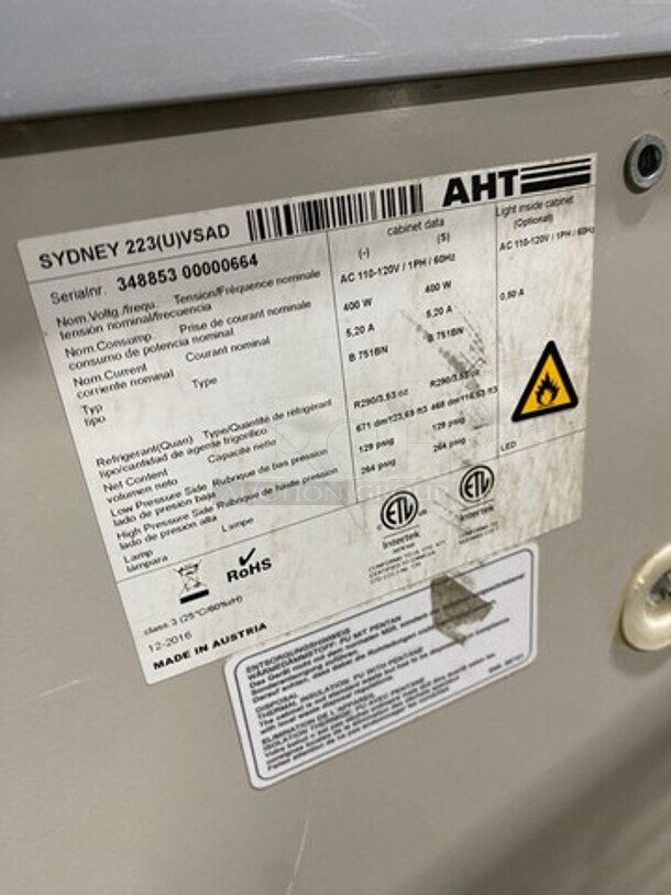 AHT Commercial Reach Down Chest Freezer Display Merchandiser! Model: SYDNEY223 SN: 34885300000664 110/120V 60HZ 1 Phase - Image 9 of 10
