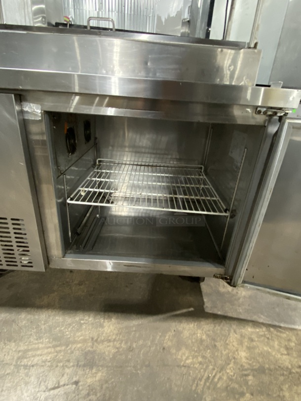 Avantco All Stainless Steel Commercial Pizza Prep Table! With Double Over Head Shelf & Under The Shelf Warmers & Ticket Holder Rail! on Commercial Casters! Model 178PICL1!   115 Volts, 1 Phase! Working When Removed!  - Image 6 of 8
