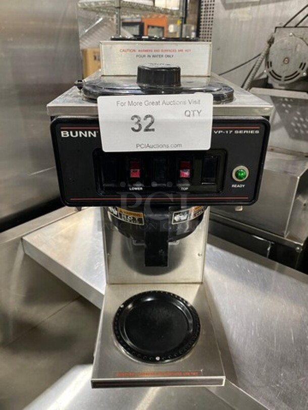 Bunn Commercial Countertop Coffee Maker! With 2 Coffee Pot Warmers! All Stainless Steel! Model: VP172 SN: VP17024348 120V 60HZ 1 Phase