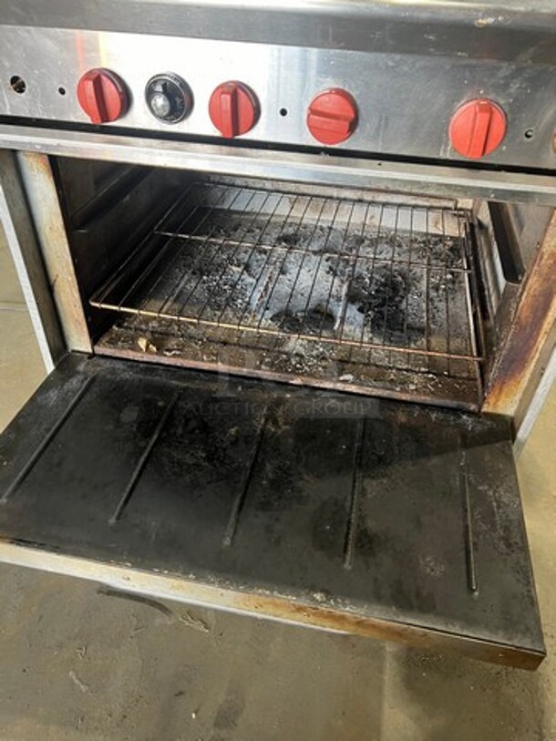 CPG Commercial Natural Gas Powered 6 Burner Stove! With Raised Back Splash! With Oven Underneath! All Stainless Steel! On Casters! Model: 36CPGV6B30N SN: 996991412030 - Image 9 of 9