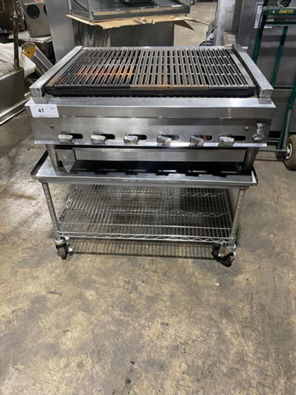 Montague Commercial Countertop Gas Powered Char Broiler Grill! On Legs! On Equipment Stand! With Storage Space Underneath! All Stainless Steel! On Casters!