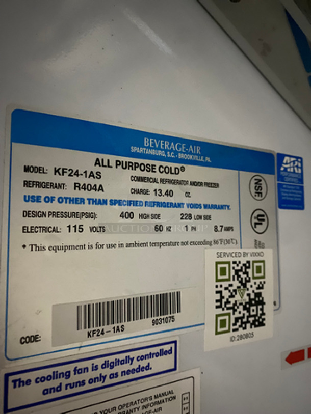 Beverage Air Commercial Single Door Reach In Freezer! All Stainless Steel! On Casters! Model: KF241AS SN: 9031075 115V 60HZ 1 Phase - Image 7 of 9