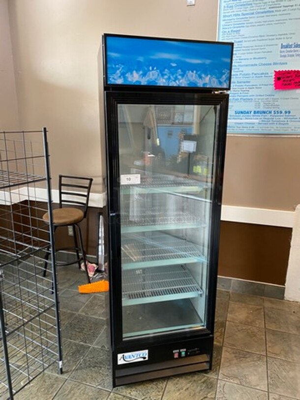 Avantco Commercial Single Door Reach In Cooler Merchandiser! With View Through Door! Poly Coated Racks! WORKING WHEN REMOVED! Model: 178GDC15HCB SN: 7568310421063747 115V