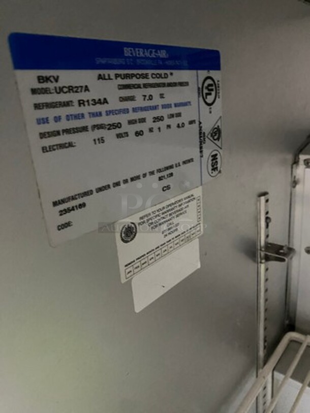 Beverage Air Commercial Single Door Undercounter Cooler! With Poly Coated Racks! Stainless Steel! On Casters! Model: UCR27A 115V 60HZ 1 Phase - Image 6 of 6