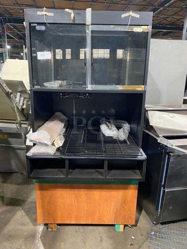 Structural Concepts Bakery Goods/Food Display Case Merchandiser! Commercial Work Top/ Prep Station! With Overhead Cabinet! With Food Pan Cut Out! 3 Small Compartment Storage! With Legs!