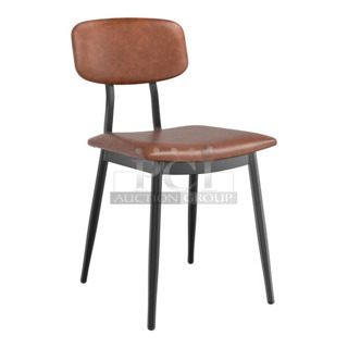 19 BRAND NEW SCRATCH AND DENT! Lancaster Table & Seating Mid-Century Black Chair with Cognac Vinyl Padded Seat and Backrest; 6 164CMCMCCCB Dining Height and 13 164MCMCGRST Bar Height. 19 Times Your Bid! 