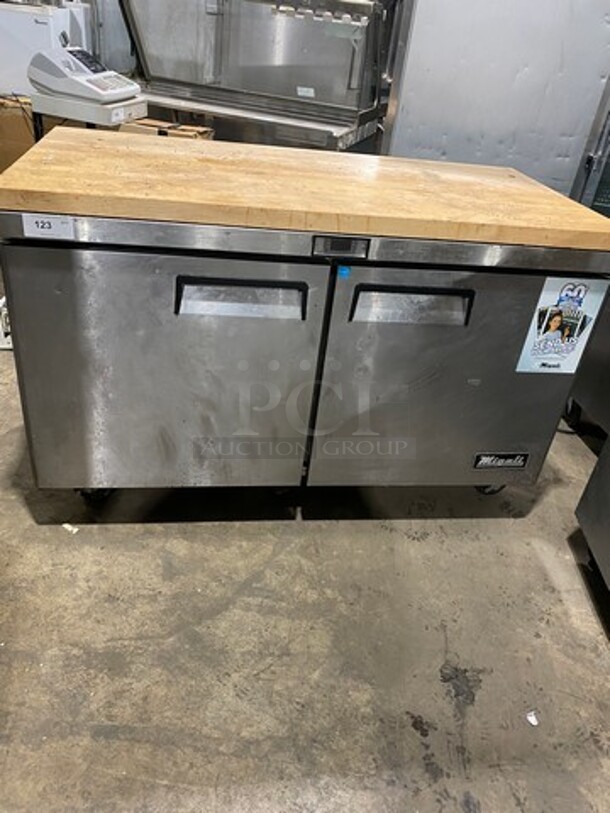 Migali Commercial 2 Door Lowboy/Worktop Cooler! With Butcher Block Top! All Stainless Steel! On Casters! Model: CU60R SN: CU60R15092692008 115V 60HZ 1 Phase