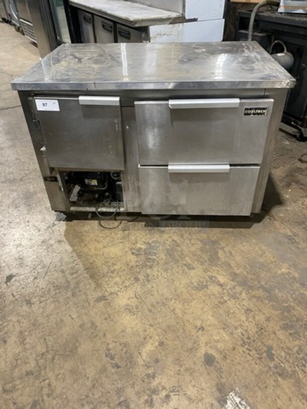 Cool Tech Commerical Refrigerated Lowboy/ Worktop Cooler! With Single Door And 2 Drawer Storage Space! All Stainless Steel! On Casters! Model: CMPH48LBD SN: Q113014 120V 60HZ 1 Phase