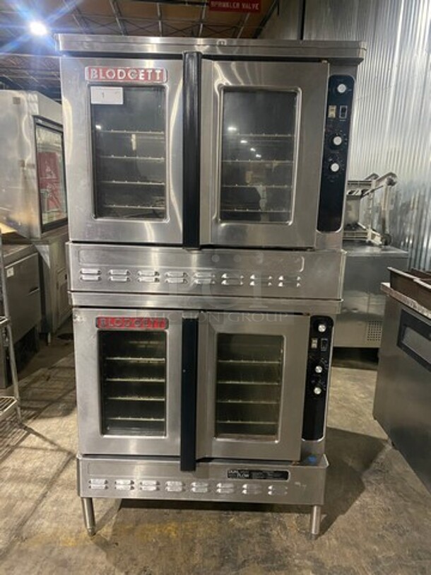 BEAUTIFUL! Blodgett Commercial Double Deck Natural Gas-Powered Full-Size Convection Ovens! With View Through Doors! With Metal Oven Racks! With Thermostatic Controls! On Legs! 2 X Your Bid Makes One Unit!