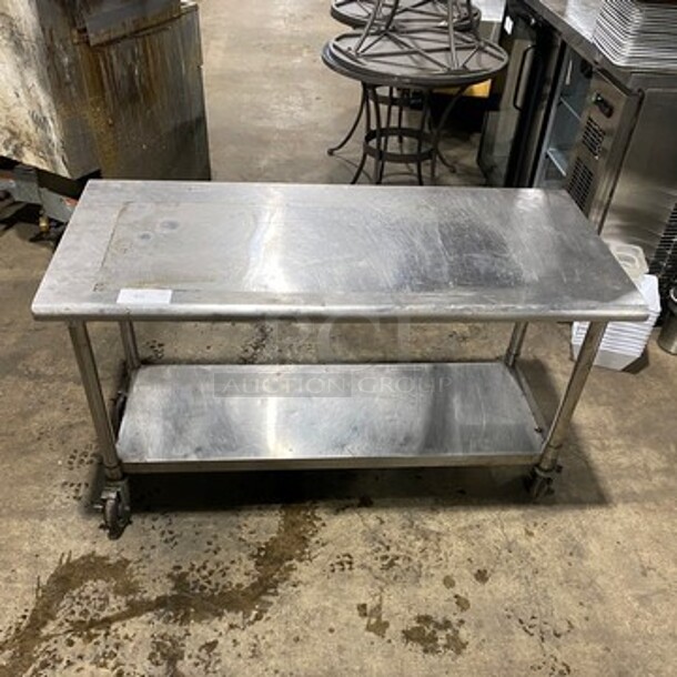 Solid Stainless Steel Work Top/ Prep Table! With Storage Space Underneath! On Casters! - Item #1097191