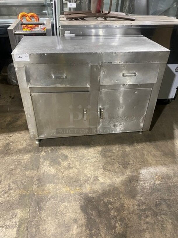 Solid Stainless-Steel Custom-Made Worktop/ Prep Table! With 2 Drawer And 2 Door Storage Space Underneath! On Legs! - Image 1 of 5
