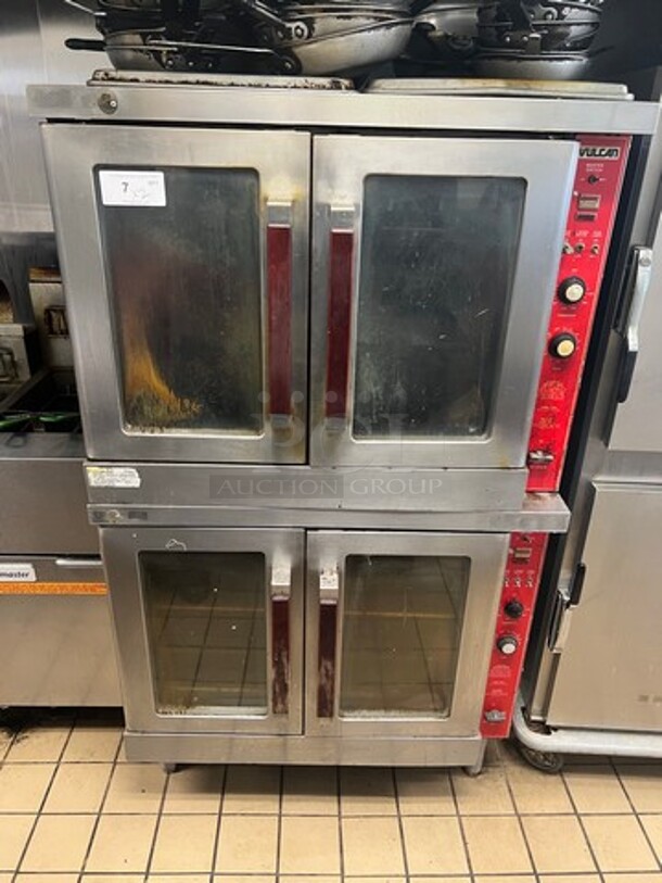Vulcan Commercial Natural Gas Powered Double Deck Convection Oven! With View Through Doors! Metal Oven Racks! All Stainless Steel! On Legs! 2x Your Bid Makes One Unit! WORKING WHEN REMOVED!