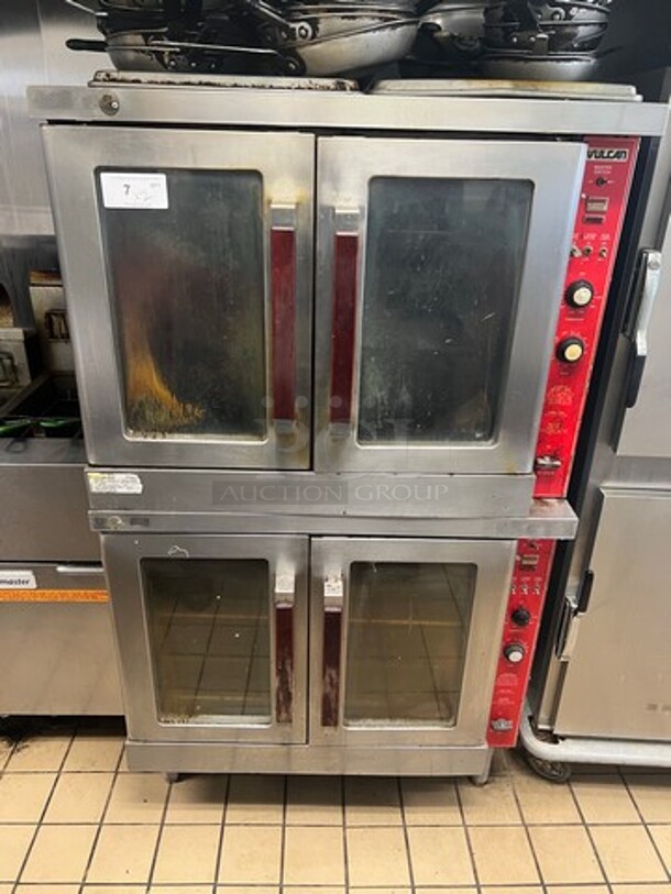 Vulcan Commercial Natural Gas Powered Double Deck Convection Oven! With View Through Doors! Metal Oven Racks! All Stainless Steel! On Legs! 2x Your Bid Makes One Unit! WORKING WHEN REMOVED! - Image 1 of 8