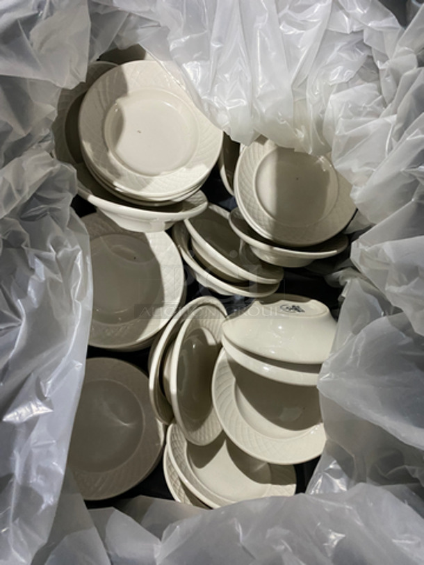 Homer Laughlin White Ceramic Assorted Size Plates! Includes Black Poly Crate! 2x Your Bid! - Image 3 of 8
