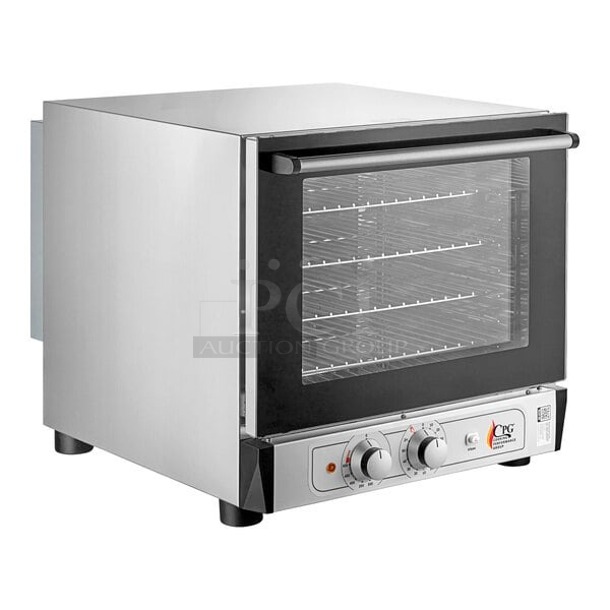 BRAND NEW SCRATCH & DENT! Cooking Performance Group COH-T3-A Electric Thermostatic Countertop 3 Tray Half Size Convection Oven with Moisture Injection - 120V, 1650W Dented, Knobs & Glass Broken  - Image 2 of 3