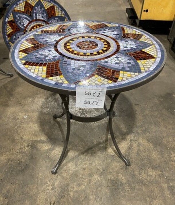 BEAUTIFUL! Style Well Multi Color, Flower Pattern Round Dining Table! With Metal Base! 2x Your Bid!