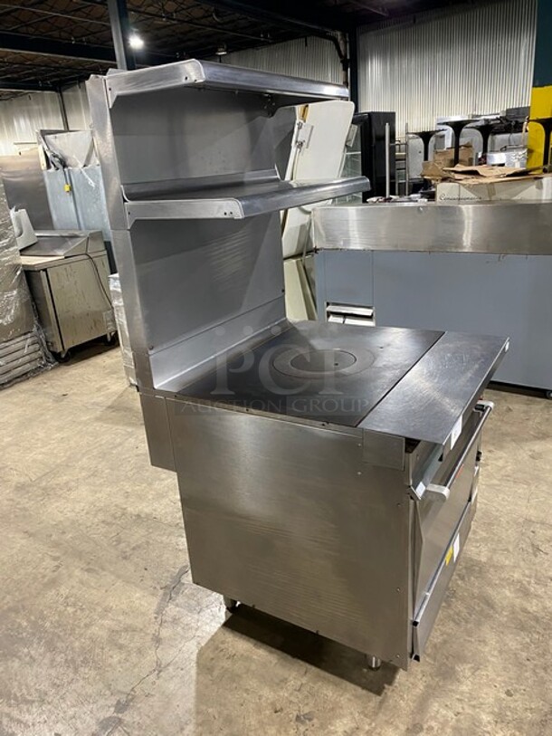 Vulcan Commercial French Top/ Hot Plate Stove! With Raised Back Splash With Double Overhead Shelf! With Oven Underneath! All Stainless Steel! On Legs! - Image 2 of 11