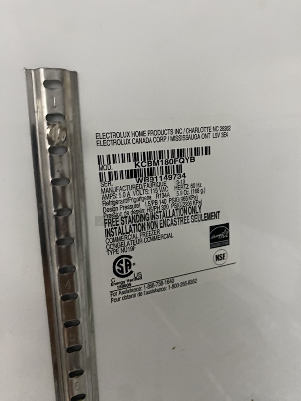  Kelvinator Commercial Stainless Steel Single Door Reach In Freezer! On Commercial Casters! MODEL: KCBM180FQYB SN: WB91149734 115 Volts, 1 Phase - Image 6 of 7
