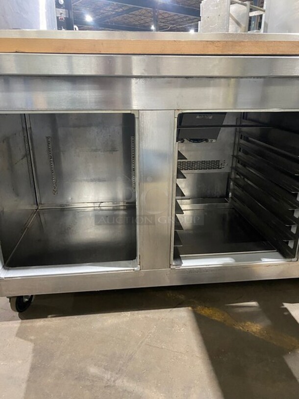 Kairak Stainless Steel Sandwich/Pizza Prep Table With 2 Door Storage Space Underneath! With Commercial Butcher Block Style 1 1/2 Cutting Board! On Casters! MODEL KBP65S SN: T183384D12 115V 1PH - Image 5 of 10