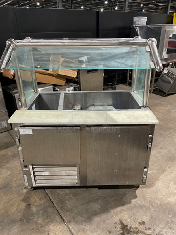 Commercial 2 Bay Cold Pan! With Commercial Cutting Board! With Sneeze Guard! With Storage Space Underneath! Solid Stainless Steel! On Casters!