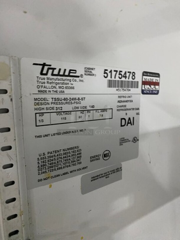 True Commercial Refrigerated Sandwich Prep Table! With 2 Door Underneath Storage Space! All Stainless Steel! On Casters! WORKING WHEN REMOVED! Model: TSSU6024MBST SN: 5175478 115V 60HZ 1 Phase - Image 7 of 10
